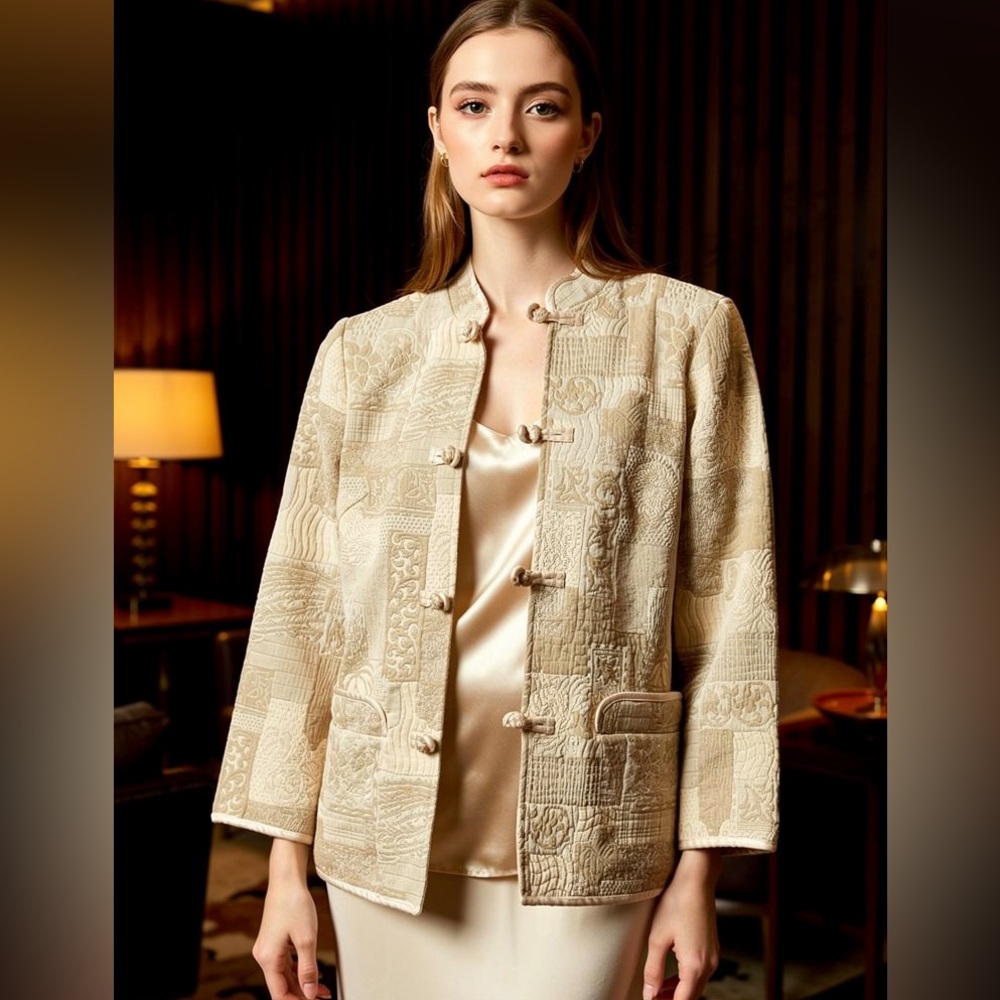 Democracy Weekend Knot Latch Mandarin Collar Embroidered Jacket
